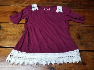 GIRLS Red Camel Wine short Sleeve Shirt Lace Shoulders & Base SIZE Medium (T2) - Picture 1 of 9