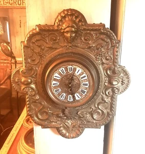 Antique 19th C. French Wall Clock Enamel Face Brass Repoussé woman Serpents - Picture 1 of 13