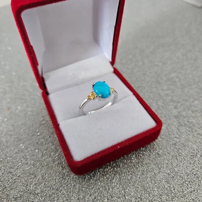 Anillo solitario turquesa de la Bella Durmiente en platino y oro de 18 K sobre plata Foto 1 de 3