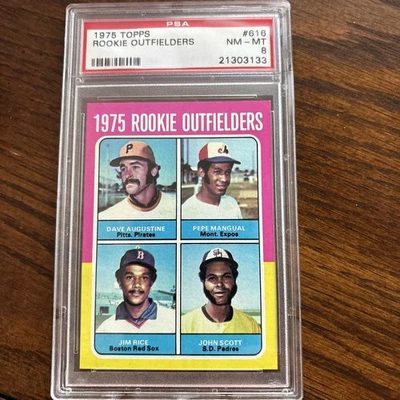 1975 Topps Rookie Outfielders Jim Rice, Pepe Mangual, John Scott #616 (RC) Foto 1 de 2