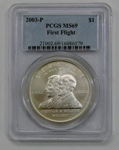 2003 P - First Flight Commemorative Silver Dollar - PCGS MS 69  - Picture 1 of 2