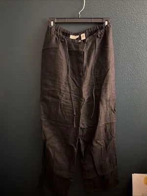 Pantalones negros de pierna ancha de lino puro Amanda Smith Petite talla 6P Foto 1 de 2