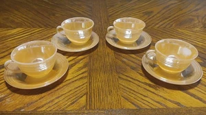 4x - Vintage Anchor Hocking Fire King Peach Lustre 3 Bands Cup and Saucer - Picture 1 of 17