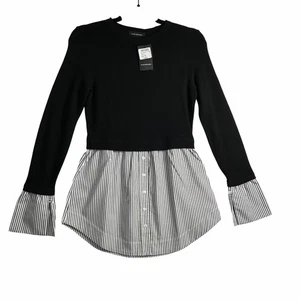 Club Monaco Damen Alpaka/Wolle Pullover Lagenlook Streifen Shirttail Oberteil XS-$ 148 Neu mit Etikett - Bild 1 von 8