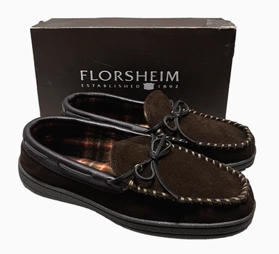 全新 男式 Florsheim Moc 麂皮绒 皮革 拖鞋 乐福鞋 有内衬 10M 中宽 全新带盒 — 第 1/4 张图片