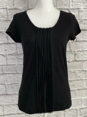 Talbots Petite Small Solid Black Tee Short Sleeve Top Pleat Front - Image 1 of 4