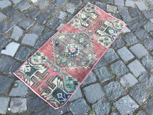 Turkish Vintage Small Rug Handmade Wool Bohemian Bath Mat Rug Traditional Rug - Picture 1 of 8