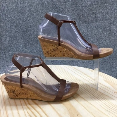 Style & Co Sandals Womens 9 Mulan T-Strap Brown Faux Leather Wedge Heels NEW - Image 1 of 4