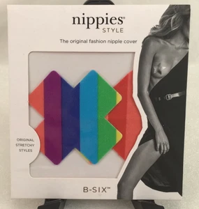 B-SIX NIPPIES STYLE RAINBOW CROSS  SHAPED NIPPLE PASTIES SEXY  B Cup - Picture 1 of 3