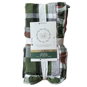 Rachel Ashwell Set 6 Tovaglioli Natalizi Plaid Panno Ruffle Casale 18x18 NUOVI - Foto 1 di 8