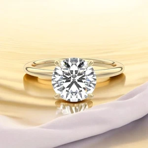 Bague de fiançailles en or jaune massif 14 carats sertie de coupe ronde semi ... - Picture 1 of 10