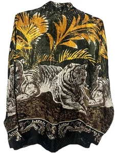 New With Tags Vintage Bravo Tigers Button Up Silk Long Sleeve Shirt Size Large - Picture 1 of 15