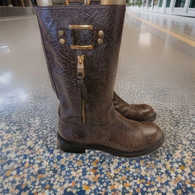 Botas de Moto Tory Burch Stowe Cuero Guijarro Marrón Dorado Herrajes Para Mujer Talla 7 M Foto 1 de 4