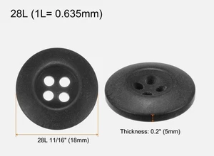 15 Buttons, Resin Round 4 Hole Military BDU Uniform Buttons, Black, 18mm - Picture 1 of 3