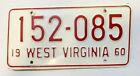 1960 WEST VIRGINIA LICENSE PLATE 62-YR OLD PLATE