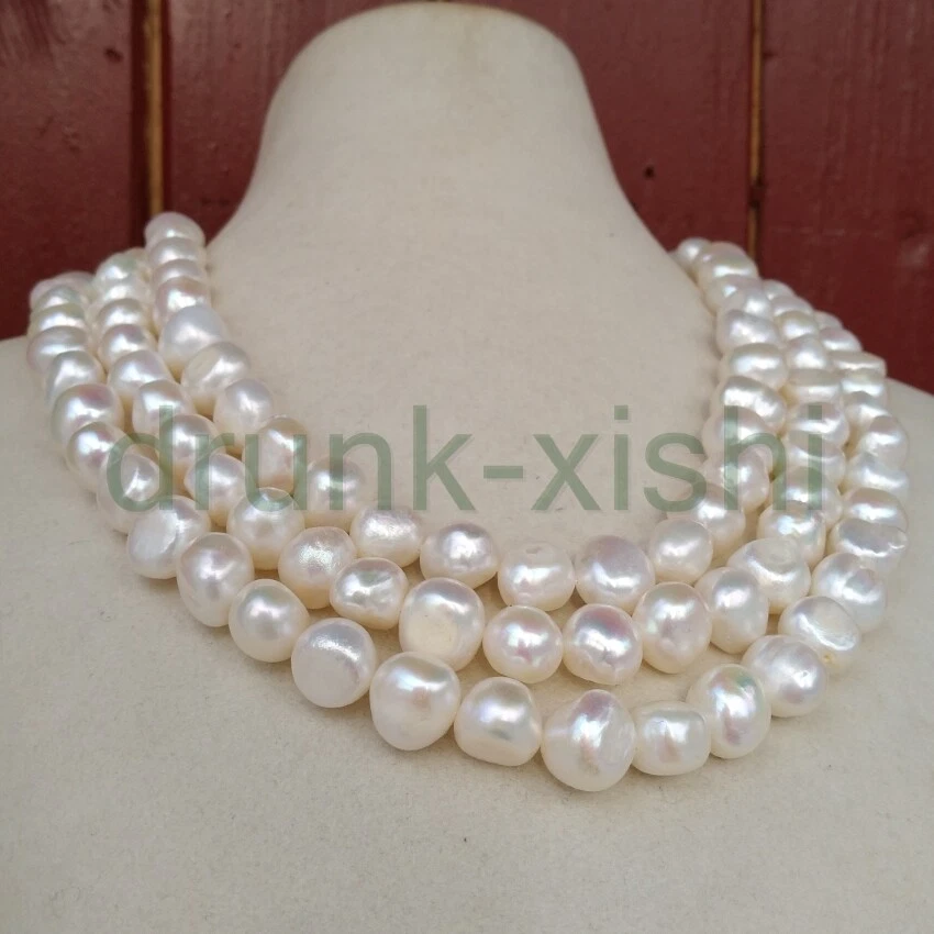 Dainty 50" Natural White AAA South Sea Baroque Pearl Necklace 14k Gold P Clasp  - Image 1 of 4