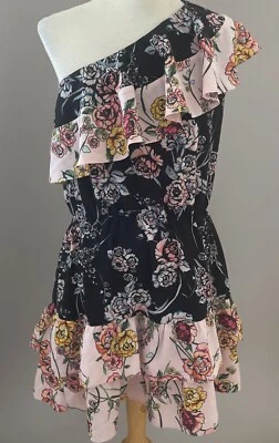 Mini Vestido Aqua Un Hombro Talla M Volantes En Niveles Estampados Mixtos Festival Gitano Foto 1 de 4