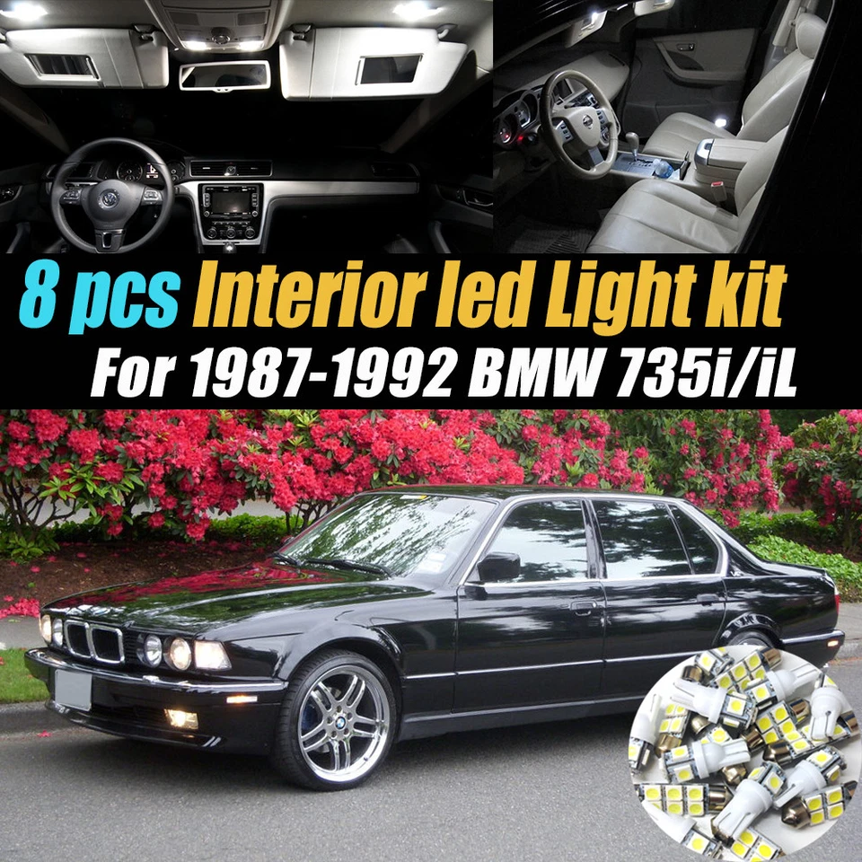 Kit de bombillas LED interiores de coche súper blancas de 8 piezas para BMW 735i 735iL 1987-1992 Foto 1 de 4
