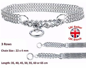 Semi Choke Chain Collar Metal Chrome Training 3 Rows 22 x 4 mm Chain 7 Sizes - Picture 1 of 1