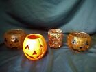 FOUR PUMPKIN CANDLE HOLDER VOTIVES –3 MOSAIC STYLE AND 1 CERAMIC-