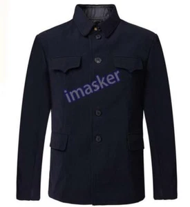 Men Single Breasted Tunic Jacket Outwear Wool Suit Mao Chinese Blazer Gray New - Picture 1 of 7