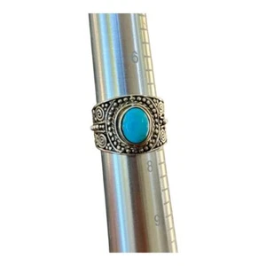 Vintage Sterling Silver Turquoise Boho Ring Size 7 Women's Jewelry - Picture 1 of 7