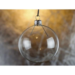 CLEAR CHRISTMAS GLASS BAUBLES 12psc x 80mm - Picture 1 of 6