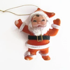 Vintage tanzender Weihnachtsmann Weihnachtsschmuck beflockt 3,75 Zoll 80er 90er - Bild 1 von 5