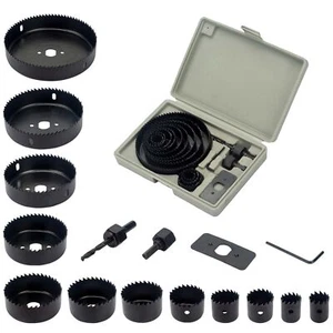 Hole Saw Set 16pc Hole Sawing Cutting Kit 19-127mm Saw Wood Alloy Plastic UK - Picture 1 of 18