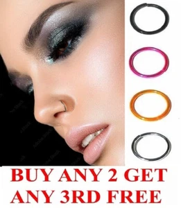  Sterling Silver Nose Ring 8mm 10mm Coloured  Hoop Pierced Body Jewellery  - Picture 1 of 25