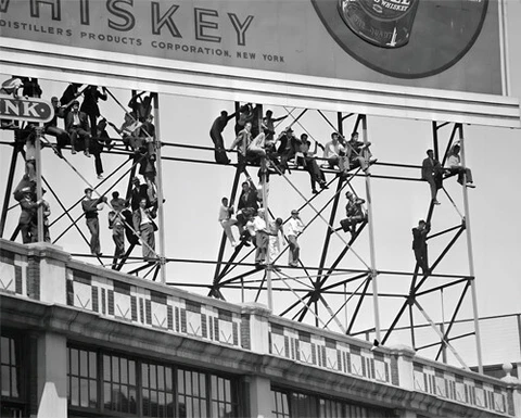 Fans Climb Billboard at Boston Red Sox Fenway Park To Watch Game 1937 Photo Cover
