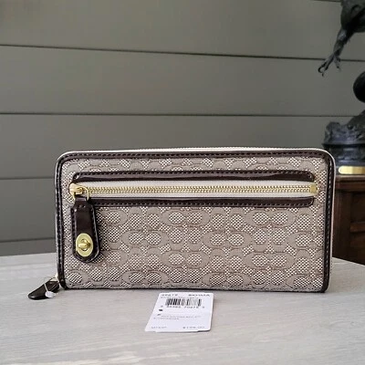 Cartera sin asas Coach Pop Signature acordeón cremallera caqui caoba 49619 difícil de encontrar - nueva con etiquetas Foto 1 de 4