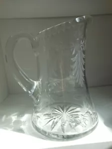 Jarra antigua de vidrio cortado pesada 8 5/8 pulgadas transparente - Imagen 1 de 13