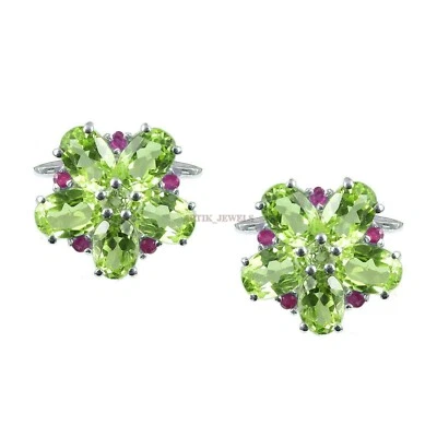 Natural Peridot & Heated Ruby Gemstone With 925 Sterling Silver Cufflink #2454 - Image 1 of 3