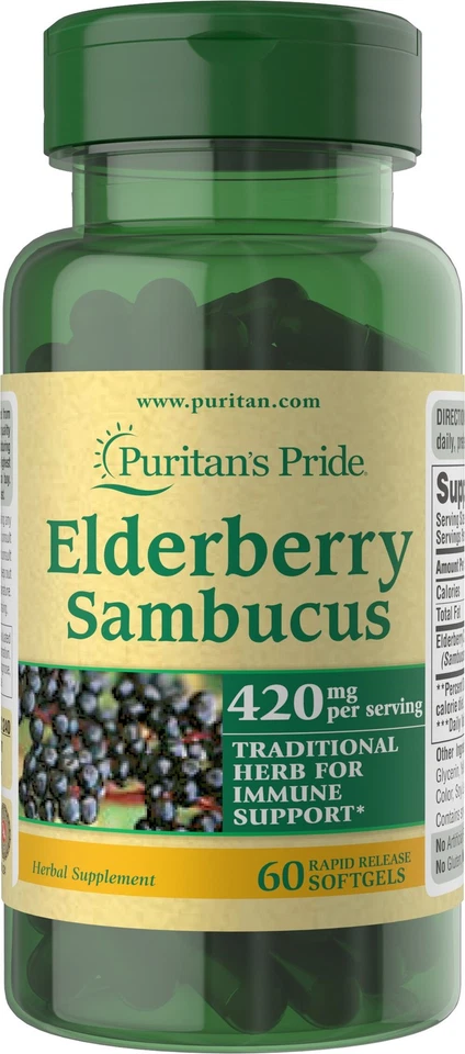 Cápsulas blandas Puritan's Pride Sambucus de saúco 1.250 mg-120 Foto 1 de 1