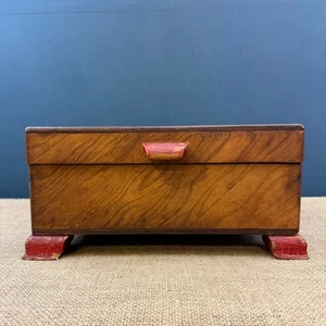 ART DECO VINTAGE FOOTED WOODEN SEWING TRINKET STORAGE BOX & COMPARTMENT TRAY - Picture 1 of 13