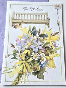 Tarjeta de Pascua vintage para banco madre Marjolein Bastin con conejitos y flores - Imagen 1 de 3