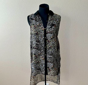 Atmosphere Damen Top US 10 Leopardenmuster Mehrfarbig Hi-Low Transparent Knopfleiste - Bild 1 von 10