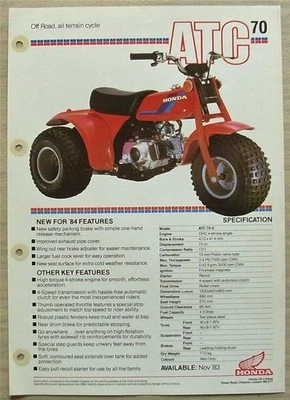 HONDA ATC70 Off Road All Terrain Motorcycle For 1984 Sales Leaflet Nov 1983 - Image 1 of 2