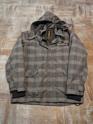 Chaqueta de invierno Billabong gris a cuadros con capucha pequeña forrada de sherpa abrigo de nieve de gran tamaño Foto 1 de 4