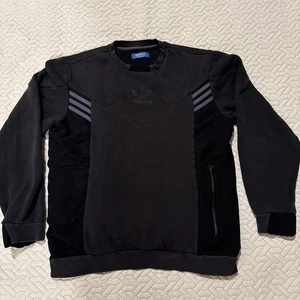 Adidas Negro Gris 3 Rayas Pullover Polar Sudadera Para Hombre Mediana con Bolsillo - Imagen 1 de 3