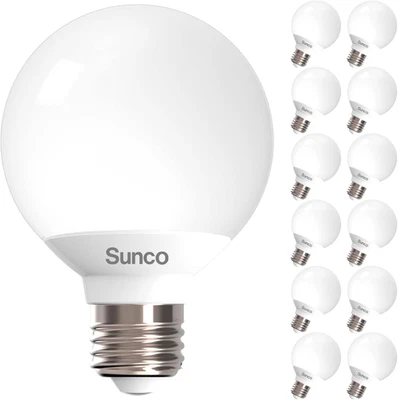 Paquete de 12 bombillas redondas Sunco globo tocador G25 LED para espejo de baño 40W Equ Foto 1 de 4