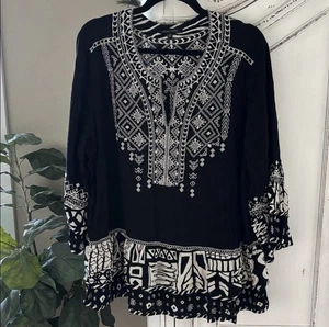 Blusa túnica boho John Mark para mujer talla 2X negra blanca bordada - Imagen 1 de 7