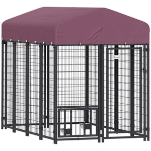 PawHut Dog Kennel Outside with Rotatable & Height Adjustable Bowl, Cover - Picture 1 of 11