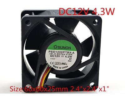 SUNON Cooling Fan KDE6025 6CM PSD1206PTBX-A 12V 4.3W 60x60x25mm 2.4"x2.4"x1" - Image 1 of 3