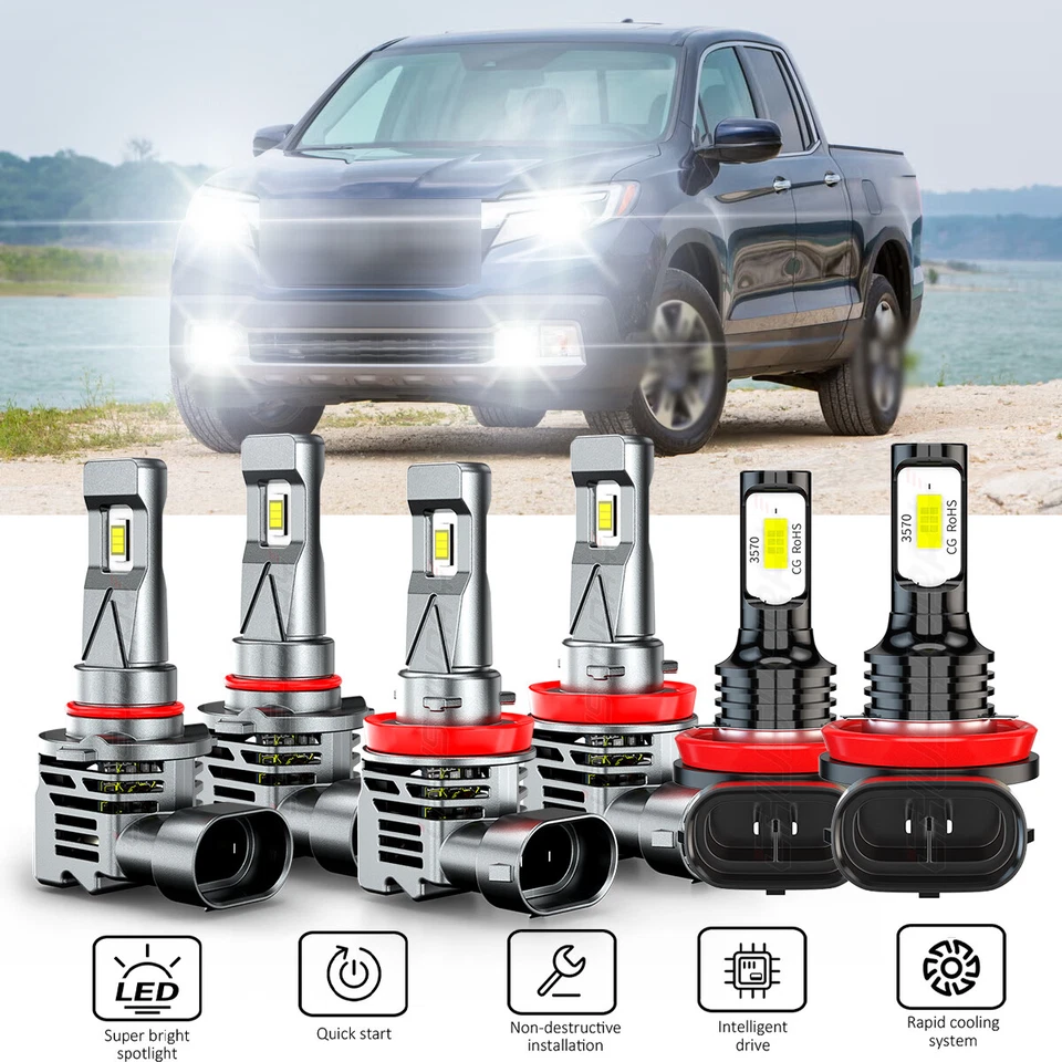 Combo de 6 faros antiniebla de haz alto/bajo LED Fit Honda Ridgeline 2017-2020 Foto 1 de 4