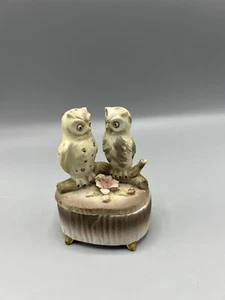 Lefton Two Owls on Branch Vintage Porcelain Small Trinket Box Figurine 5090 - Picture 1 of 11
