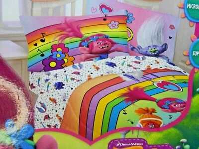 Juego de sábanas tamaño completo para niños DreamWorks Trolls Love Life juego de 4 piezas Foto 1 de 4