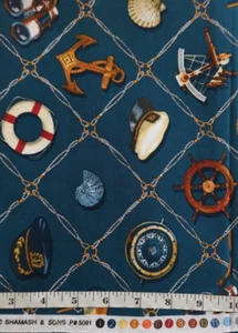 Nautical Theme Shamash & Sons #5991 1.25y Cotton Fabric Sew Quilt Craft - Picture 1 of 3