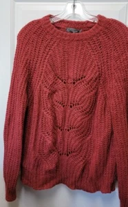 Elsamanda Women's M Alpaca Blend Sweater Loose Open Knit Burnt Red Long Sleeve - Picture 1 of 4
